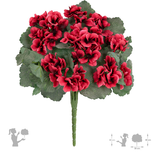 Muscata artificiala tufa H40 cm cu 48 frunze si 11 flori rosu inchis