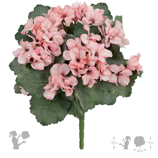Muscata artificiala tufa H40 cm cu 48 frunze si 11 flori roz deschis