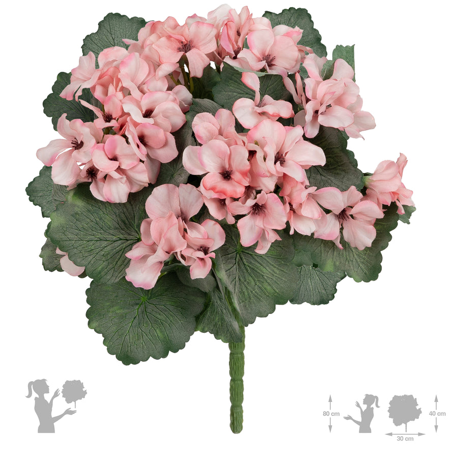 Muscata artificiala tufa H40 cm cu 48 frunze si 11 flori roz deschis