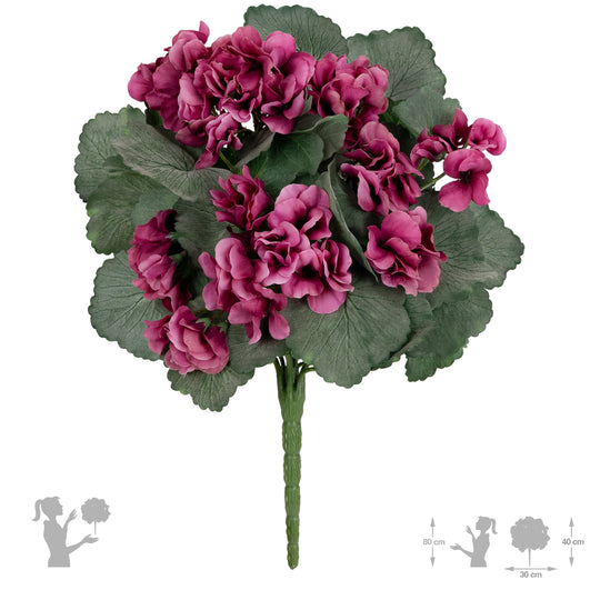 Muscata artificiala tufa H40 cm cu 48 frunze si 11 flori roz intens