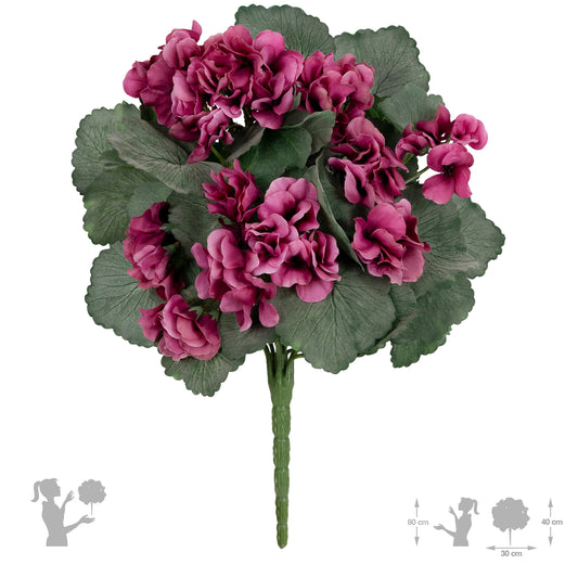 Muscata artificiala tufa H40 cm cu 48 frunze si 11 flori roz intens