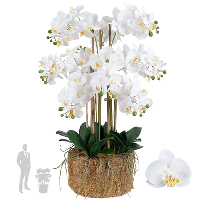 Orhidee artificiala alb cu aspect natural H85 cm cu 9 tulpini