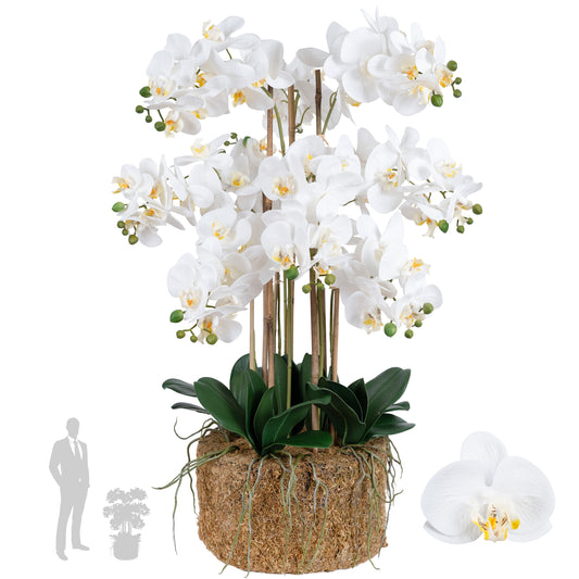 Orhidee artificiala alb cu aspect natural H85 cm cu 9 tulpini