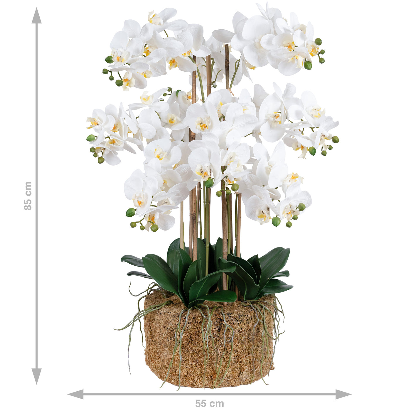 Orhidee artificiala alb cu aspect natural H85 cm cu 9 tulpini