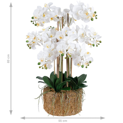 Orhidee artificiala alb cu aspect natural H85 cm cu 9 tulpini