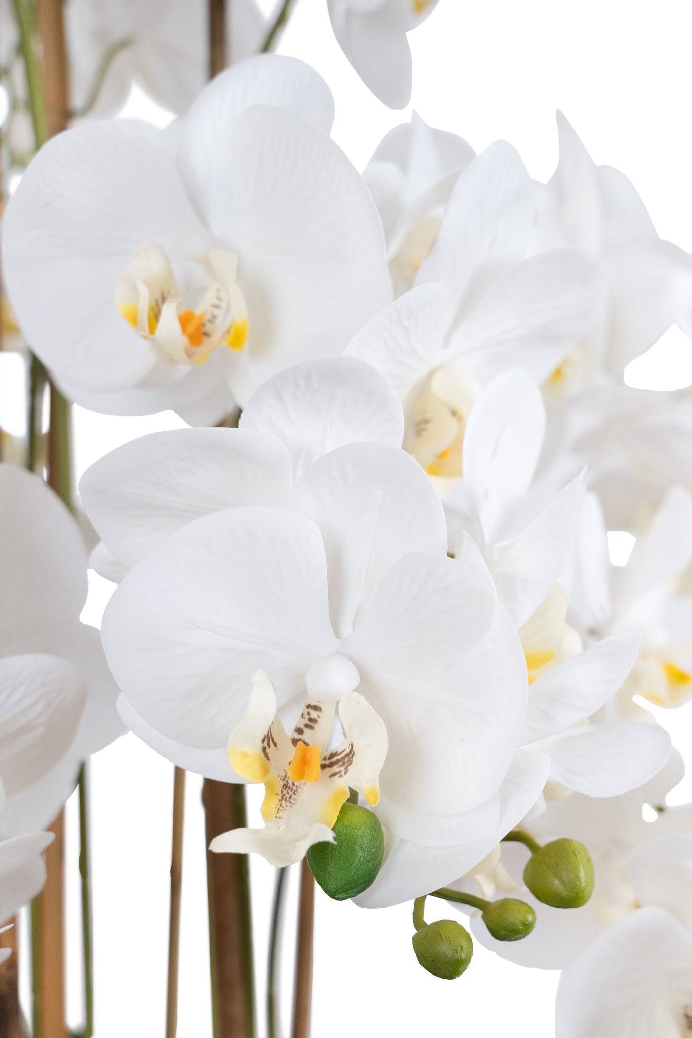 Orhidee artificiala alb cu aspect natural H85 cm cu 9 tulpini