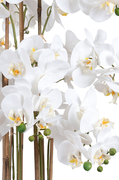 Orhidee artificiala alb cu aspect natural H85 cm cu 9 tulpini