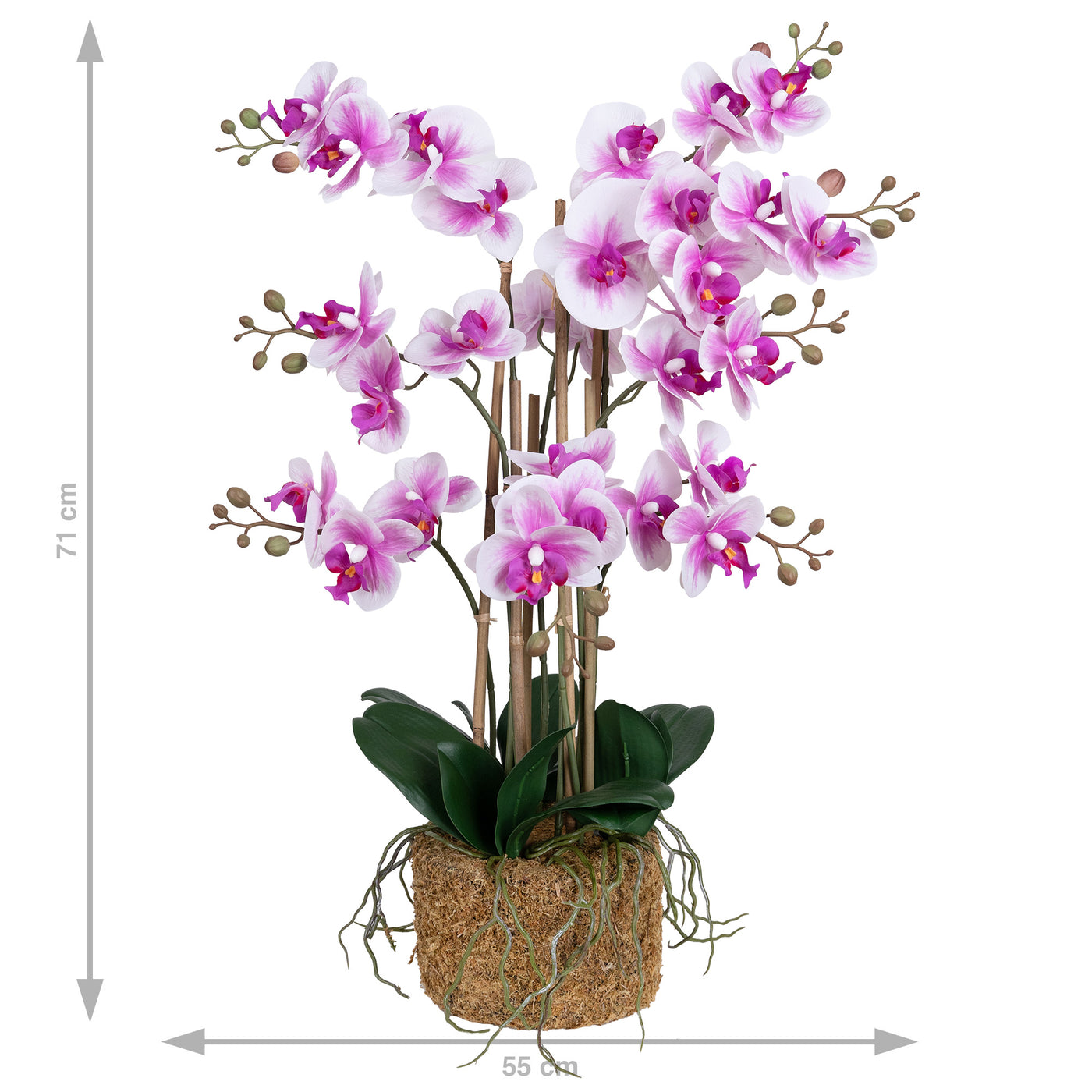 Orhidee artificiala alb cu mov cu aspect natural H71 cm cu 9 tulpini