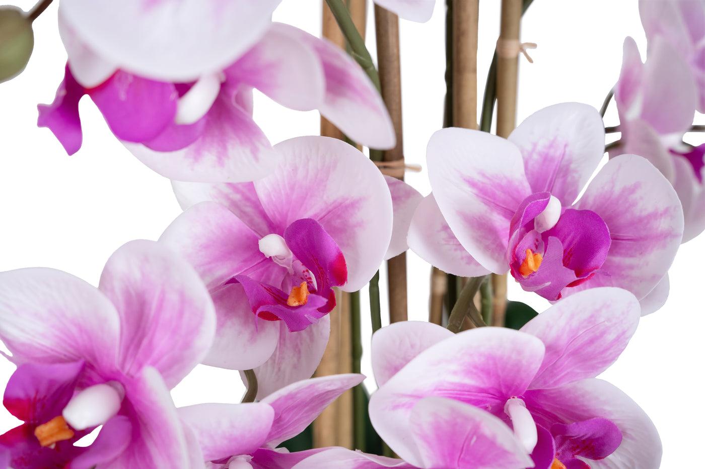 Orhidee artificiala alb cu mov cu aspect natural H71 cm cu 9 tulpini