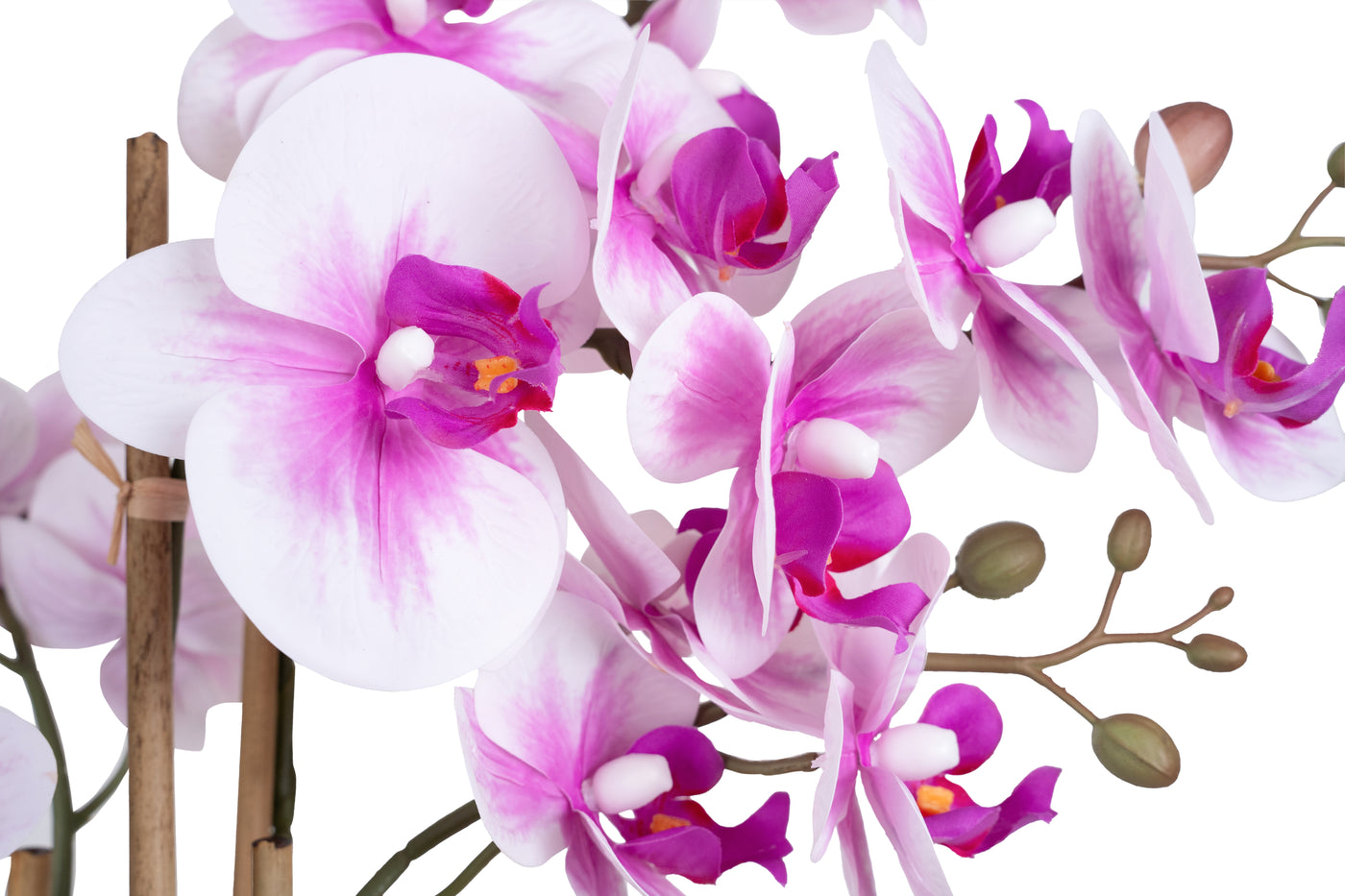 Orhidee artificiala alb cu mov cu aspect natural H71 cm cu 9 tulpini