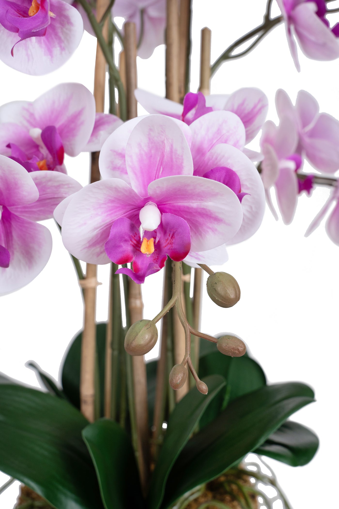 Orhidee artificiala alb cu mov cu aspect natural H71 cm cu 9 tulpini