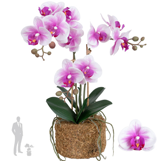 Orhidee artificiala alb cu roz cu aspect natural H49 cm cu 3 tulpini