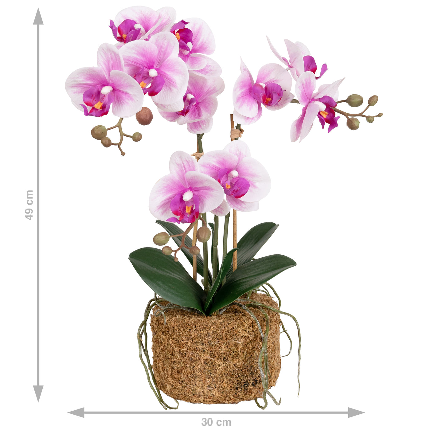 Orhidee artificiala alb cu roz cu aspect natural H49 cm cu 3 tulpini