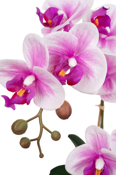 Orhidee artificiala alb cu roz cu aspect natural H49 cm cu 3 tulpini