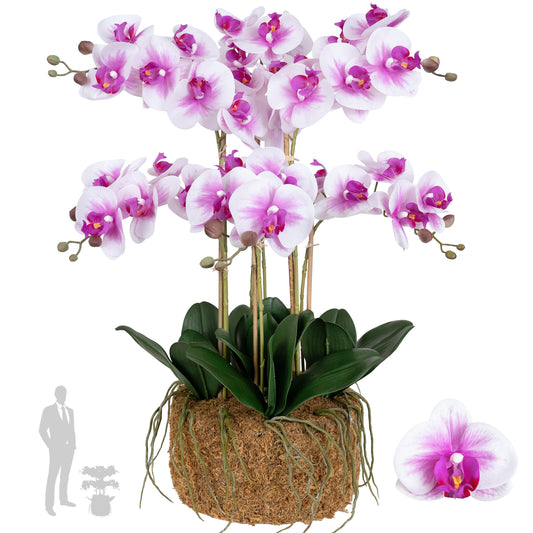 Orhidee artificiala alb cu roz cu aspect natural H66 cm cu 7 tulpini