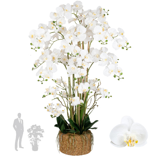 Orhidee artificiala alba cu aspect natural H120 cm cu 21 tulpini