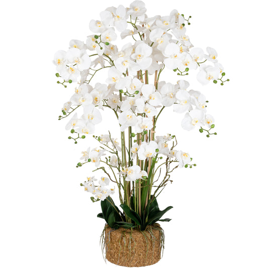 Orhidee artificiala alba cu aspect natural H120 cm cu 21 tulpini
