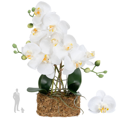 Orhidee artificiala alba cu aspect natural H35 cm cu 3 tulpini