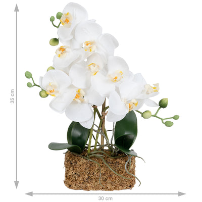 Orhidee artificiala alba cu aspect natural H35 cm cu 3 tulpini
