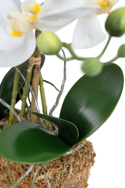 Orhidee artificiala alba cu aspect natural H35 cm cu 3 tulpini