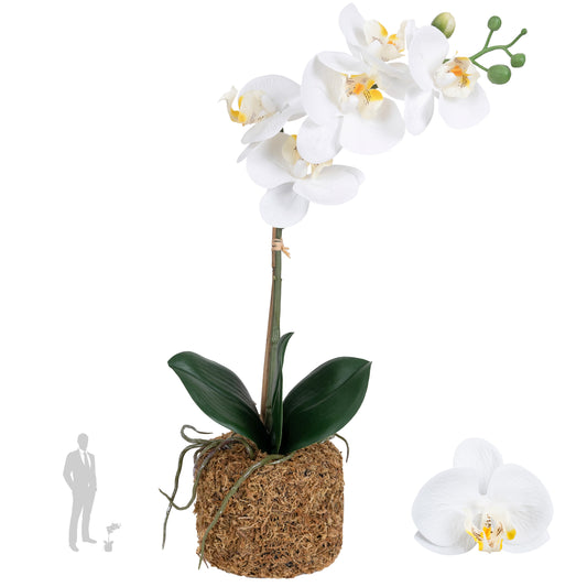 Orhidee artificiala alba cu aspect natural H43 cm cu 1 tulpina