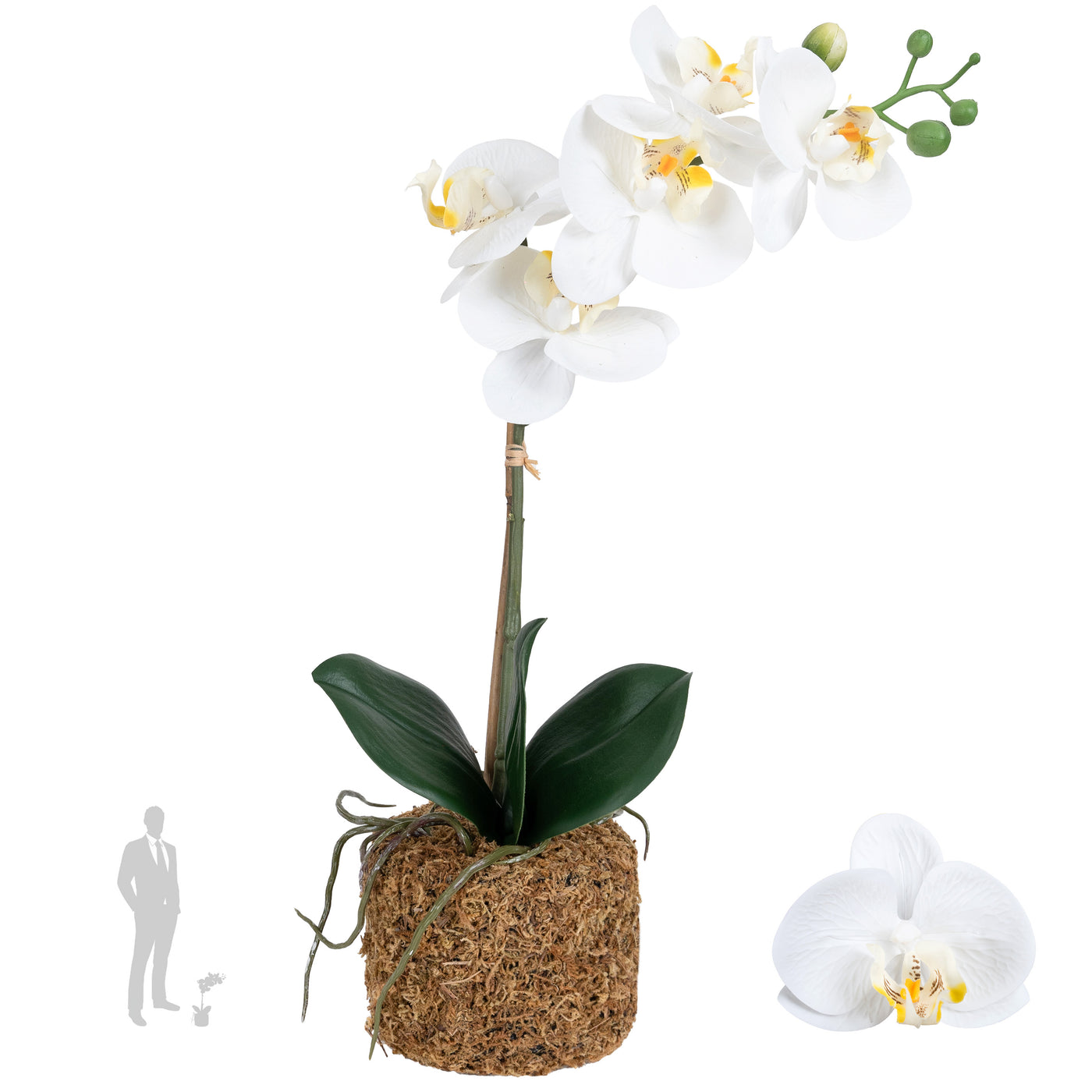 Orhidee artificiala alba cu aspect natural H43 cm cu 1 tulpina