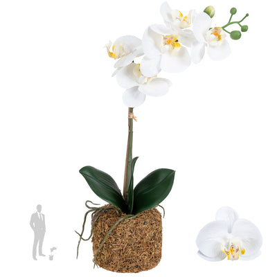 Orhidee artificiala alba cu aspect natural H43 cm cu 1 tulpina