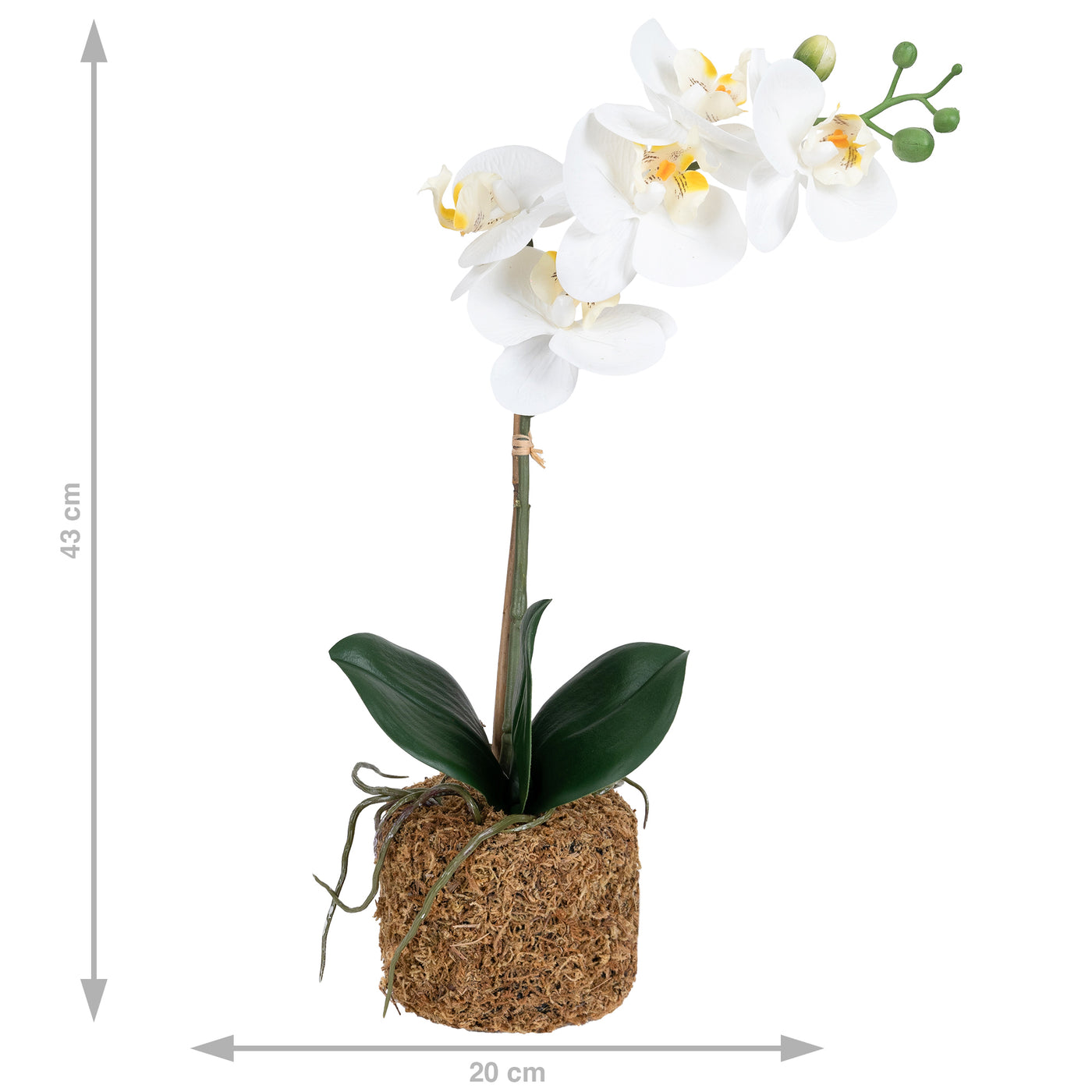 Orhidee artificiala alba cu aspect natural H43 cm cu 1 tulpina