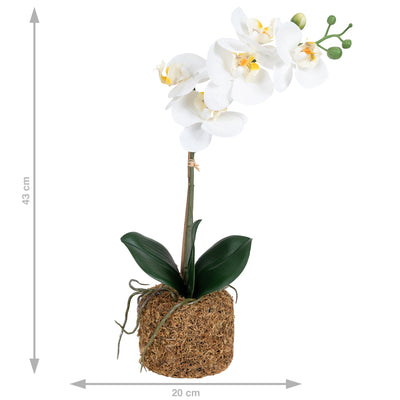 Orhidee artificiala alba cu aspect natural H43 cm cu 1 tulpina