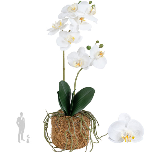 Orhidee artificiala alba cu aspect natural H46 cm cu 2 tulpini