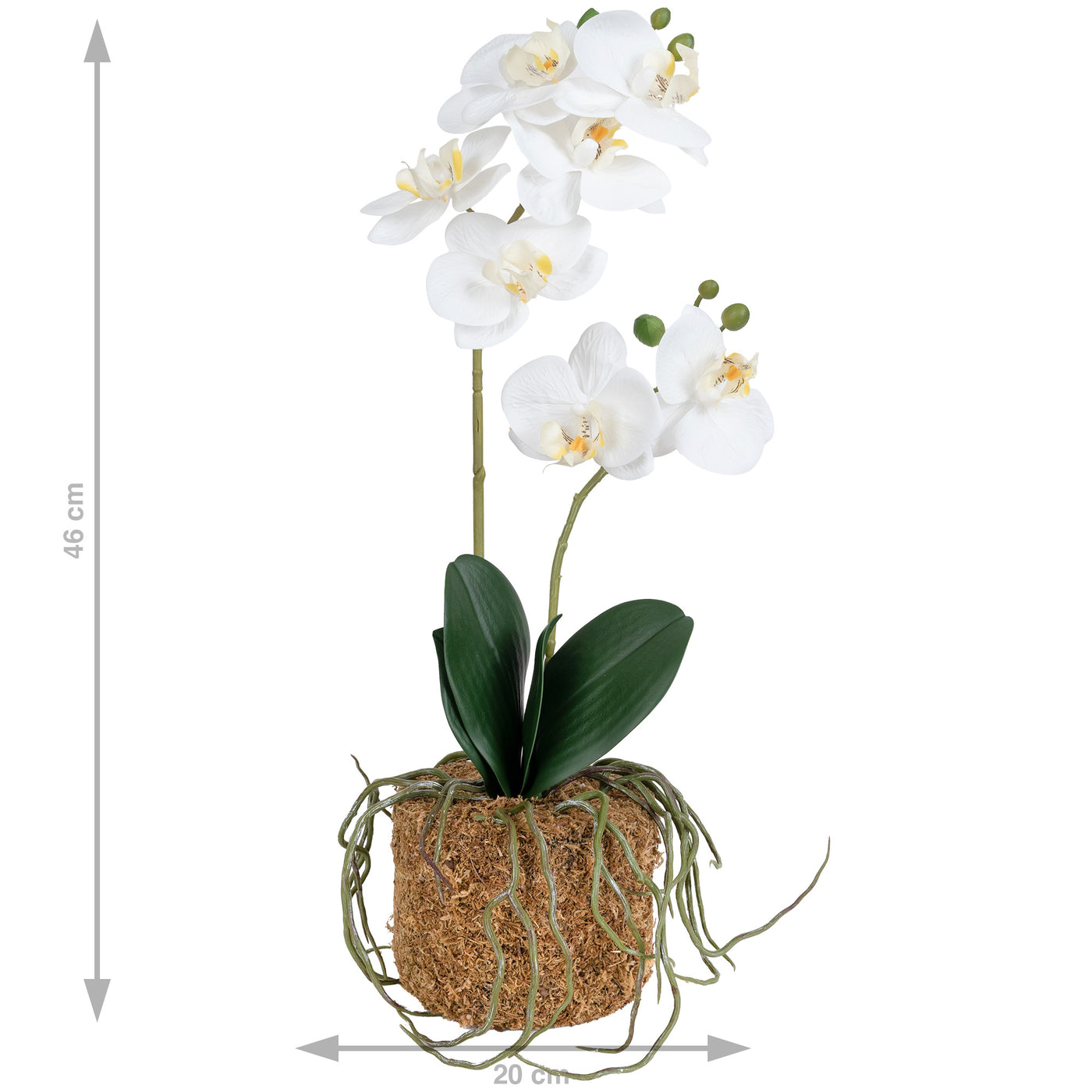 Orhidee artificiala alba cu aspect natural H46 cm cu 2 tulpini