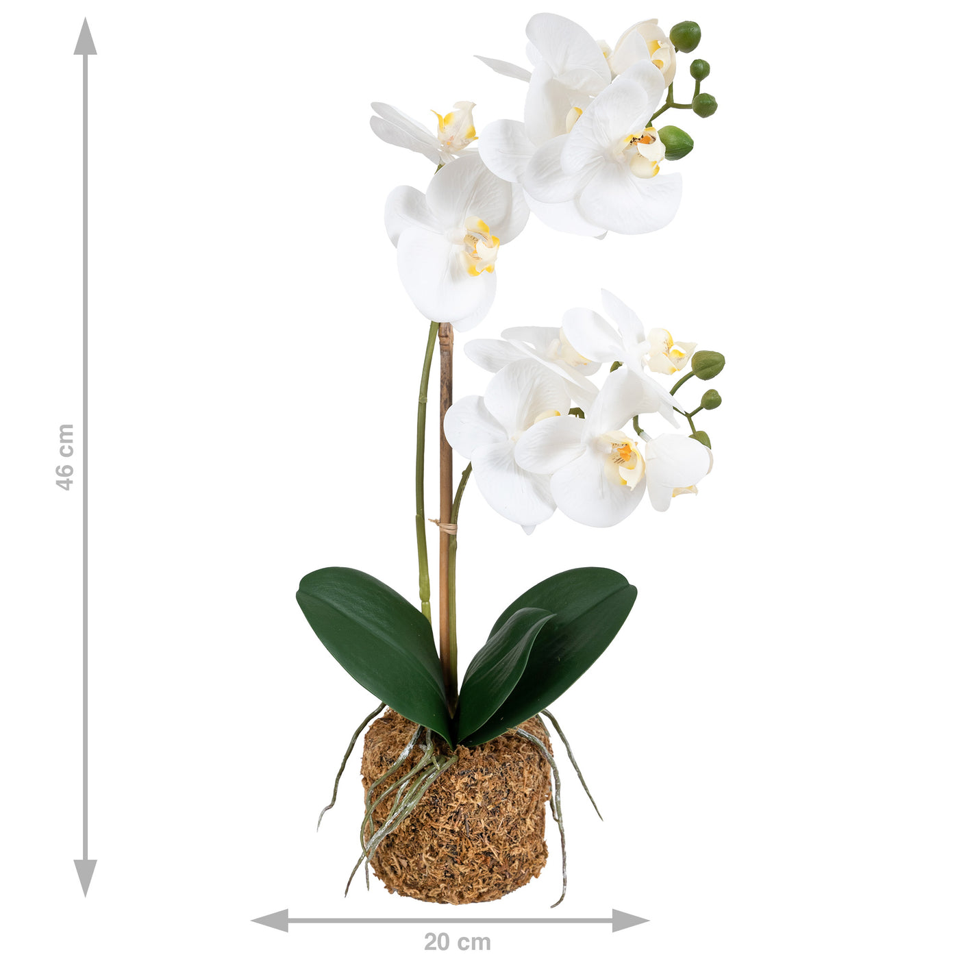 Orhidee artificiala alba cu aspect natural H46 cm cu 2 tulpini