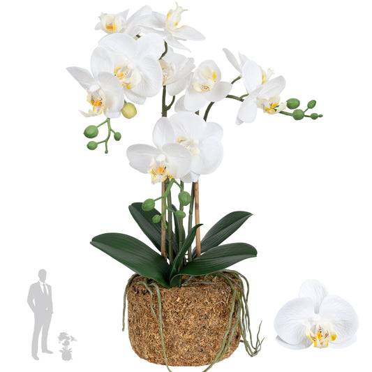 Orhidee artificiala alba cu aspect natural H49 cm cu 3 tulpini