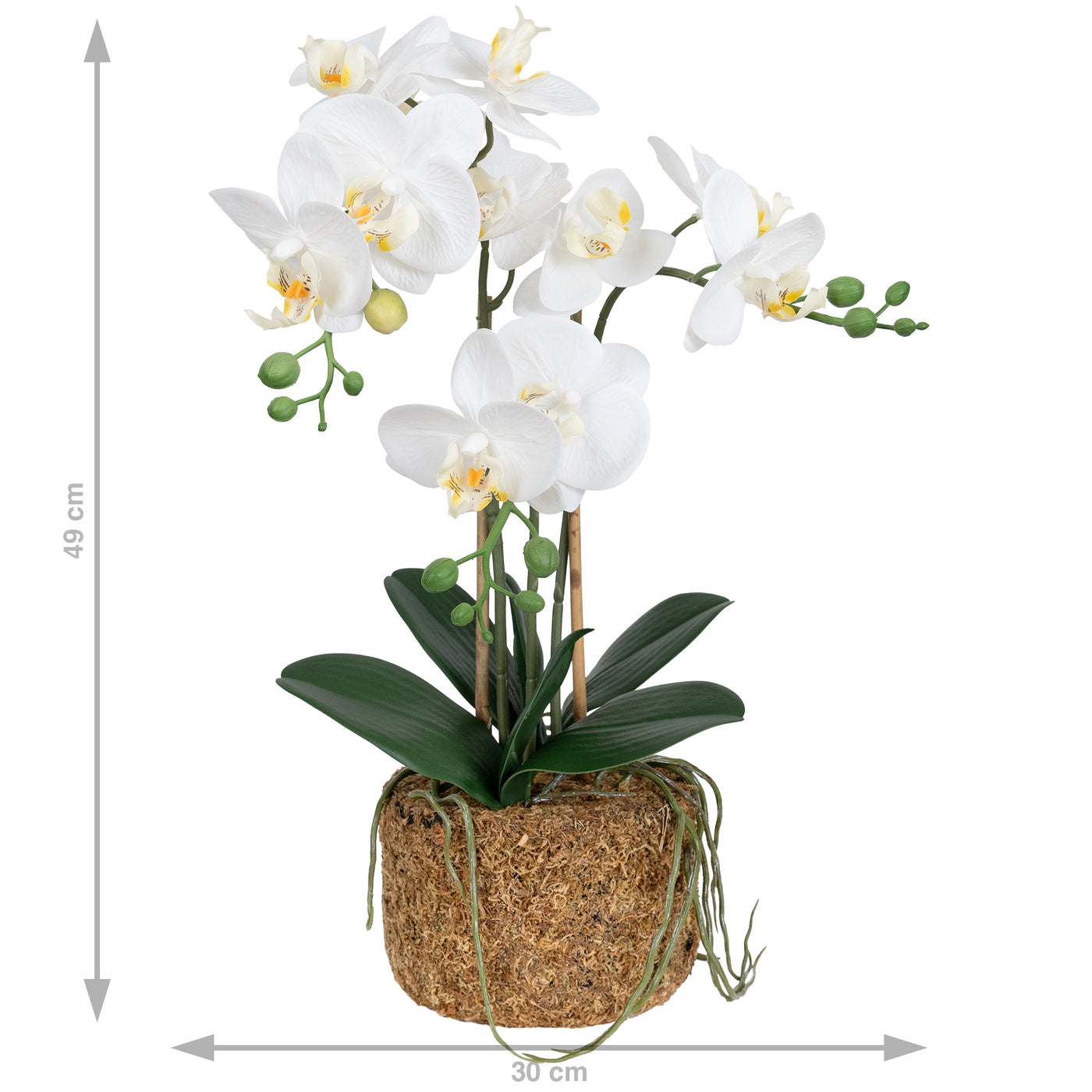 Orhidee artificiala alba cu aspect natural H49 cm cu 3 tulpini