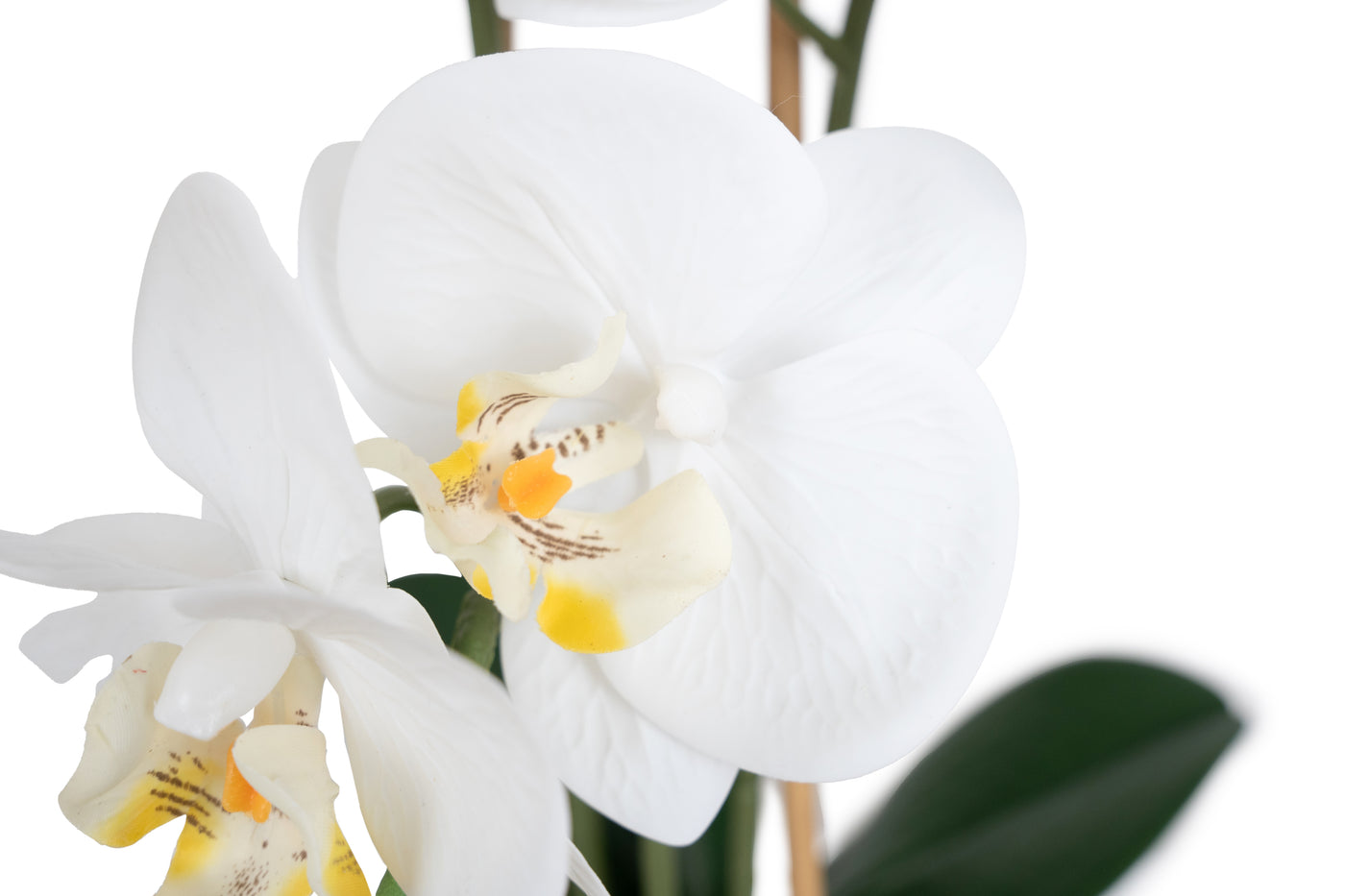 Orhidee artificiala alba cu aspect natural H49 cm cu 3 tulpini