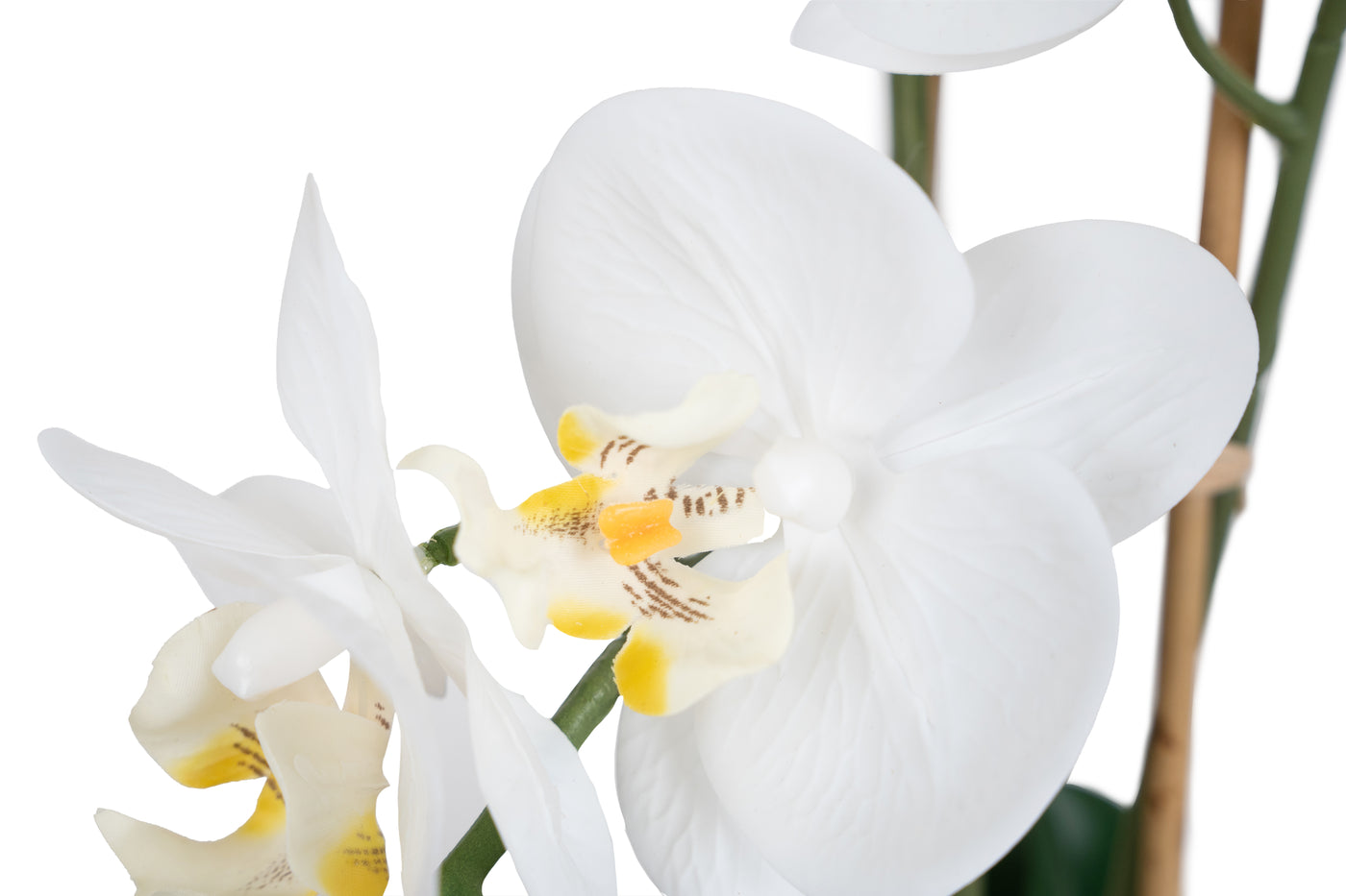 Orhidee artificiala alba cu aspect natural H49 cm cu 3 tulpini