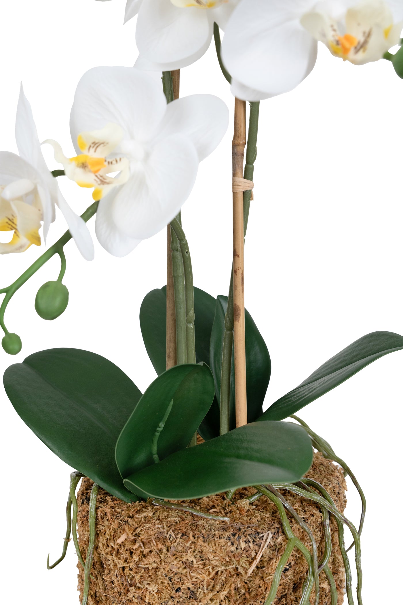 Orhidee artificiala alba cu aspect natural H49 cm cu 3 tulpini