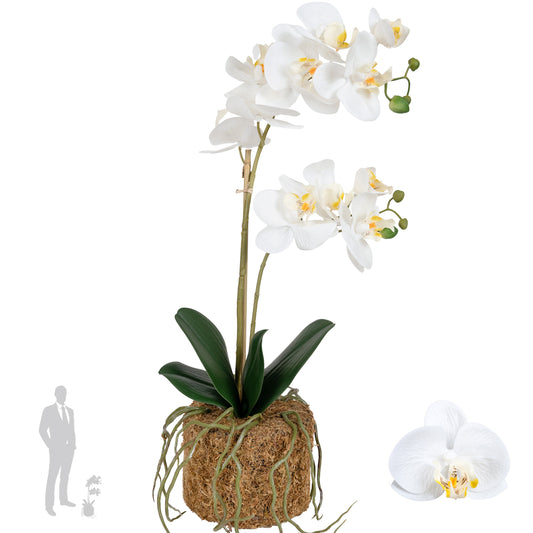 Orhidee artificiala alba cu aspect natural H51 cm cu 2 tulpini