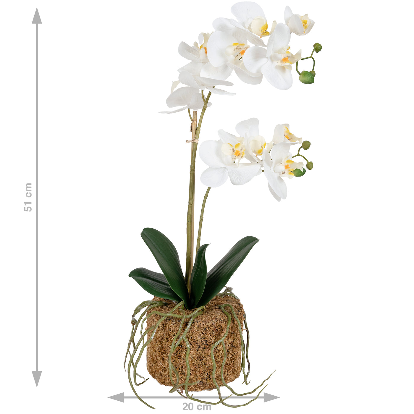 Orhidee artificiala alba cu aspect natural H51 cm cu 2 tulpini