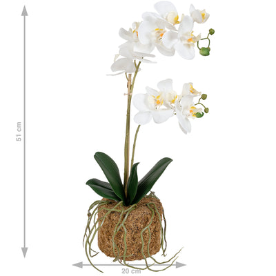 Orhidee artificiala alba cu aspect natural H51 cm cu 2 tulpini