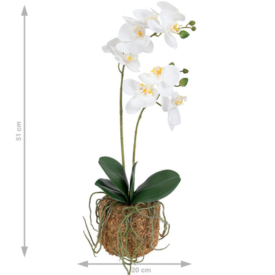 Orhidee artificiala alba cu aspect natural H51 cm cu 2 tulpini