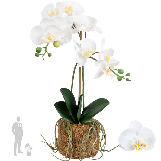 Orhidee artificiala alba cu aspect natural H52 cm cu 2 tulpini