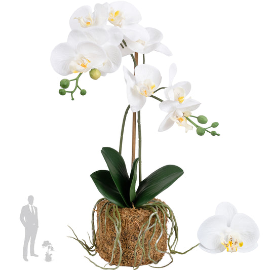 Orhidee artificiala alba cu aspect natural H52 cm cu 2 tulpini