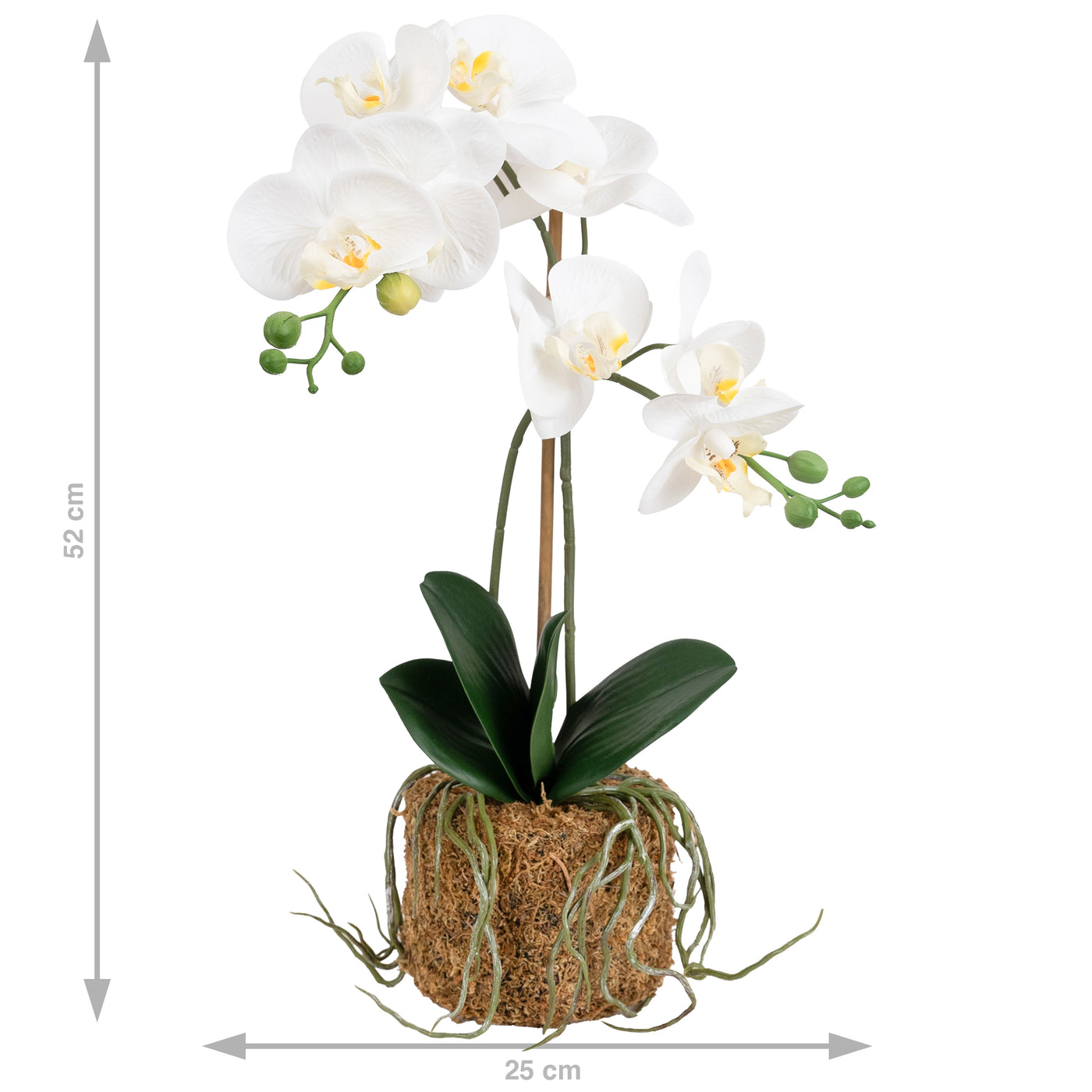 Orhidee artificiala alba cu aspect natural H52 cm cu 2 tulpini