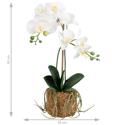 Orhidee artificiala alba cu aspect natural H52 cm cu 2 tulpini
