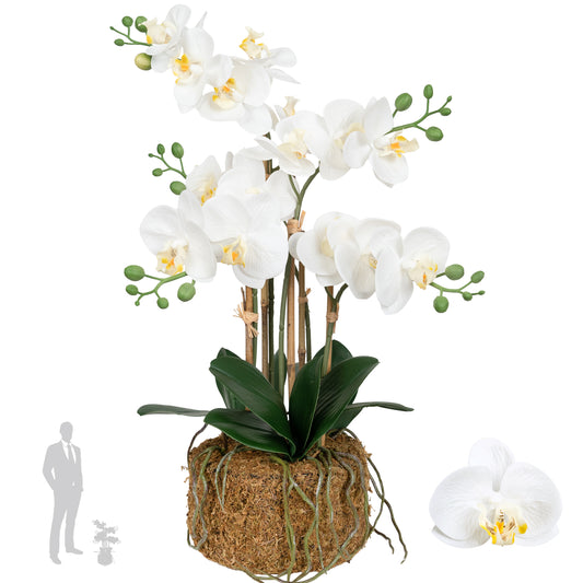 Orhidee artificiala alba cu aspect natural H52 cm cu 5 tulpini