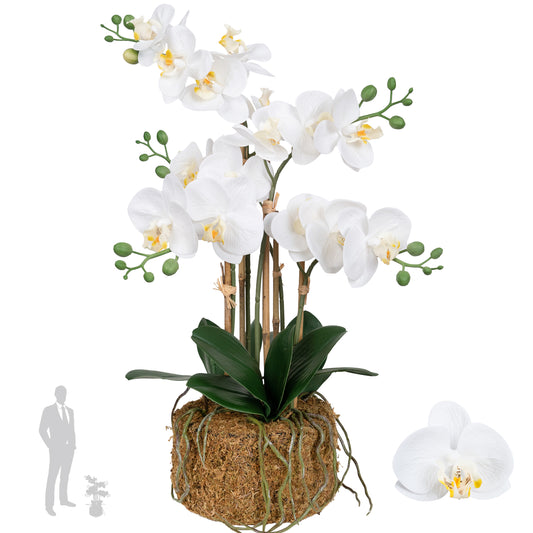Orhidee artificiala alba cu aspect natural H52 cm cu 5 tulpini