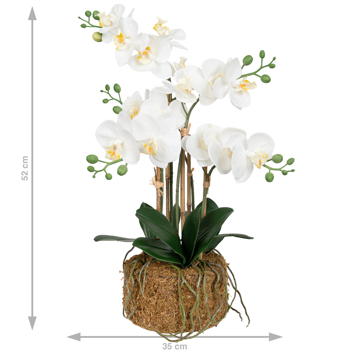Orhidee artificiala alba cu aspect natural H52 cm cu 5 tulpini