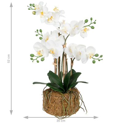 Orhidee artificiala alba cu aspect natural H52 cm cu 5 tulpini