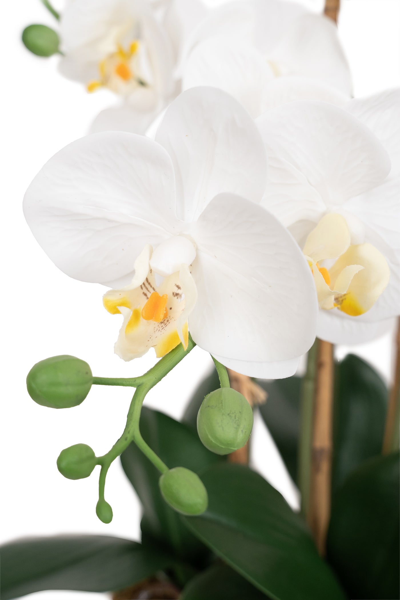 Orhidee artificiala alba cu aspect natural H52 cm cu 5 tulpini